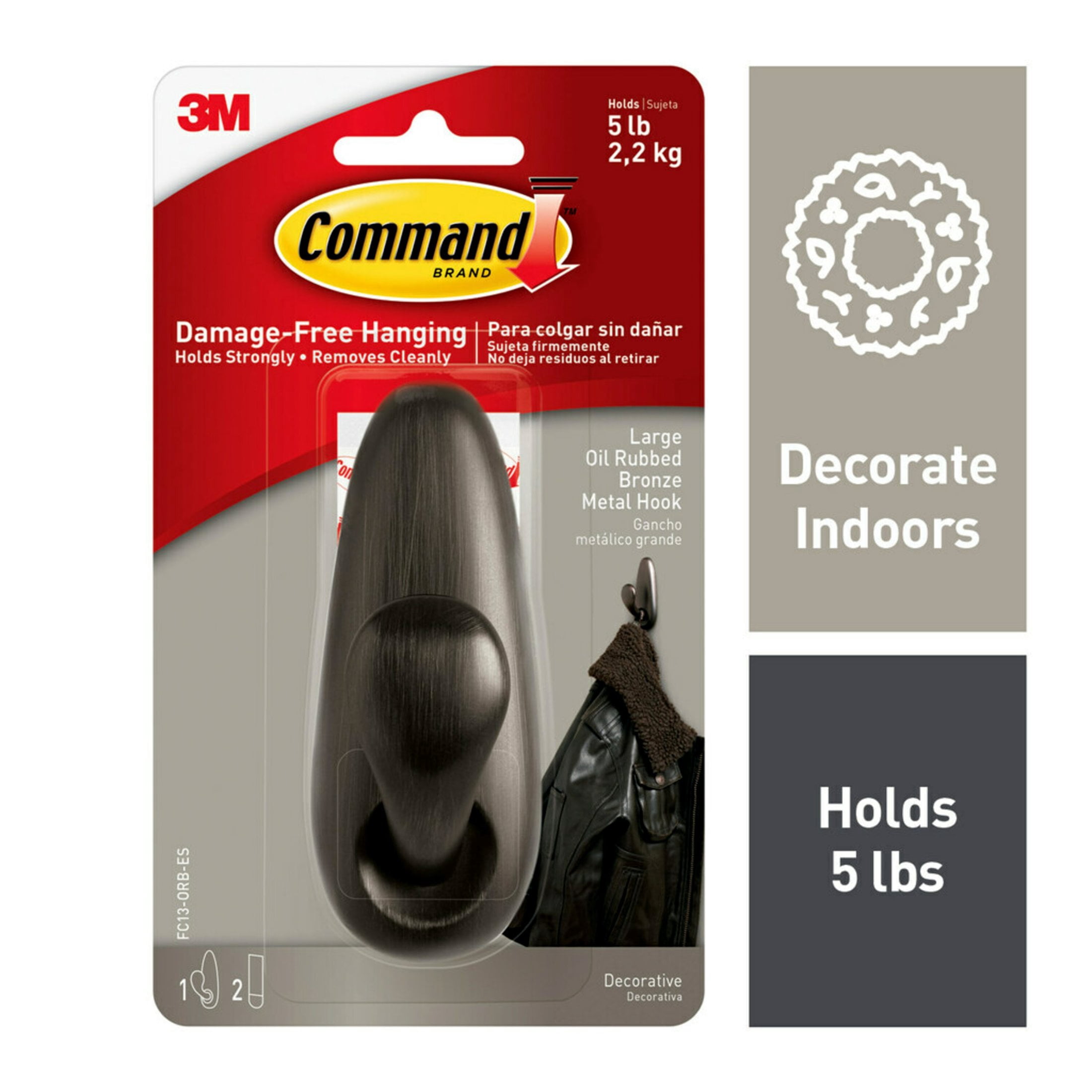 Command Forever Classic Large Metal Hooks, Oil Rubbed Bronze, Damage Free Decorating, 1 Hook