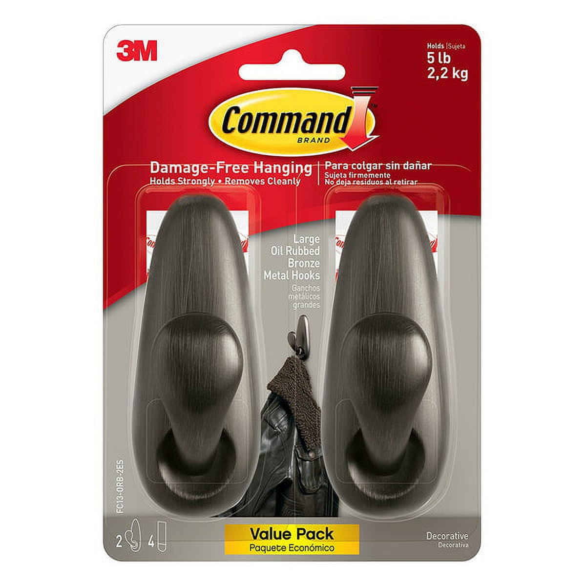Large Oil Rubbed Bronze Metal Hooks with Adhesive Strips