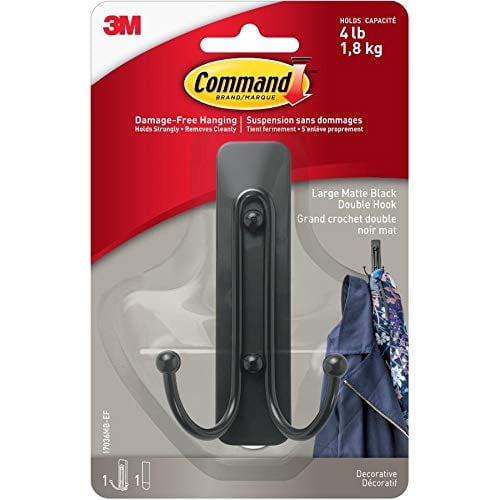Command Large Matte Black Adhesive Double Hook 6 Units