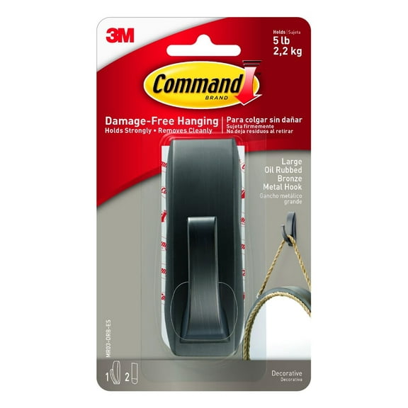Command Large Modern Reflections Metal Hook, Holds up to 5 lb, Oil Rubbed Bronze, 1 Wall Hook with 2 Command Strips, Damage Free Hanging Hooks for Hanging Decorations in Living Spaces