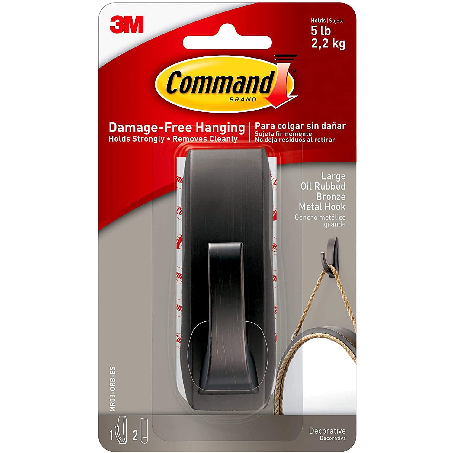 Large Oil Rubbed Bronze Metal Hook with Adhesive Strips
