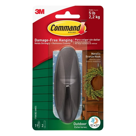 Command Large Outdoor Metallic Bronze Hook [Removable]: 1-Pack Bronze [24-Sets]