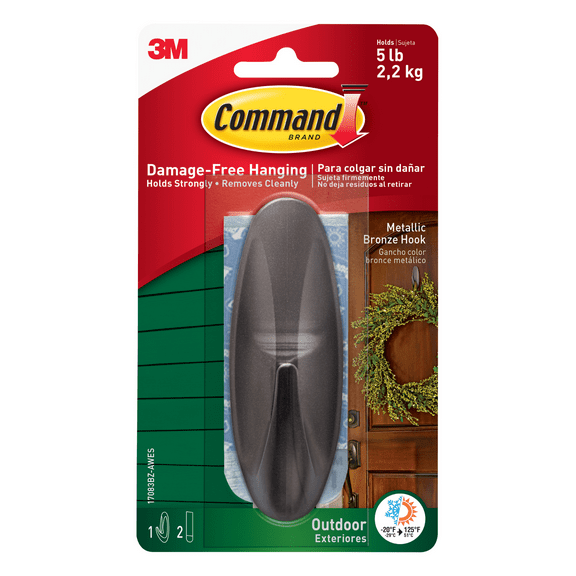 Command Large Outdoor Metallic Bronze Hook [Removable]: 1-Pack Bronze [4-Sets]