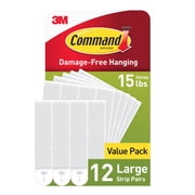 Command Large Picture Hangers, Holds 15 lbs, White, Damage-Free Hanging, 12 Pairs Adhesive Strips