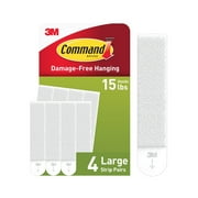 Command Large Picture Hangers, Holds 15 lbs, White, Damage-Free Hanging, 4 Pairs Adhesive Strips
