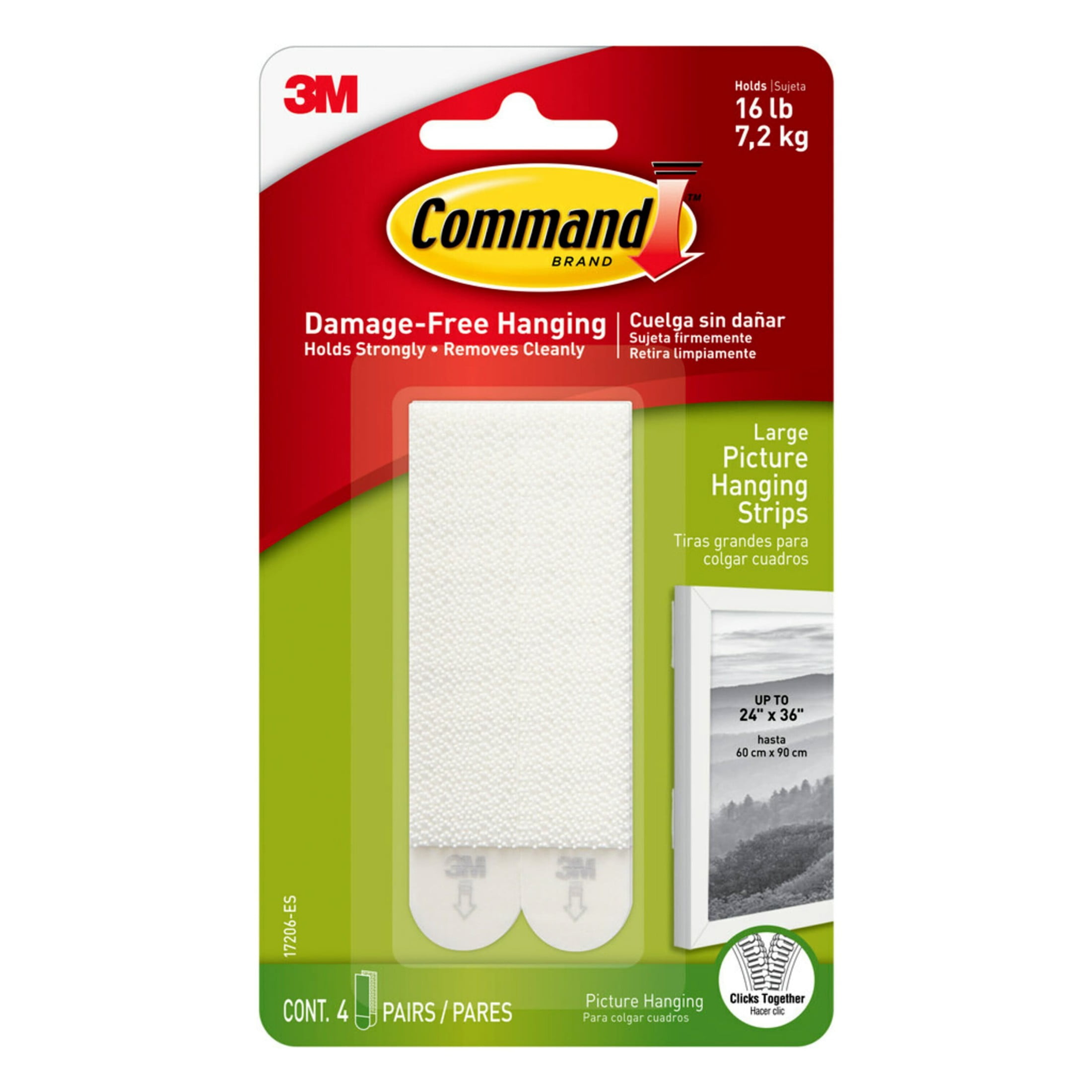 Command Large Picture Hangers, White, Damage-Free Hanging, 4 Pairs
