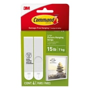 Command Large Picture Hangers, Holds 15 lbs, White, Damage-Free Hanging, 4 Pairs Adhesive Strips