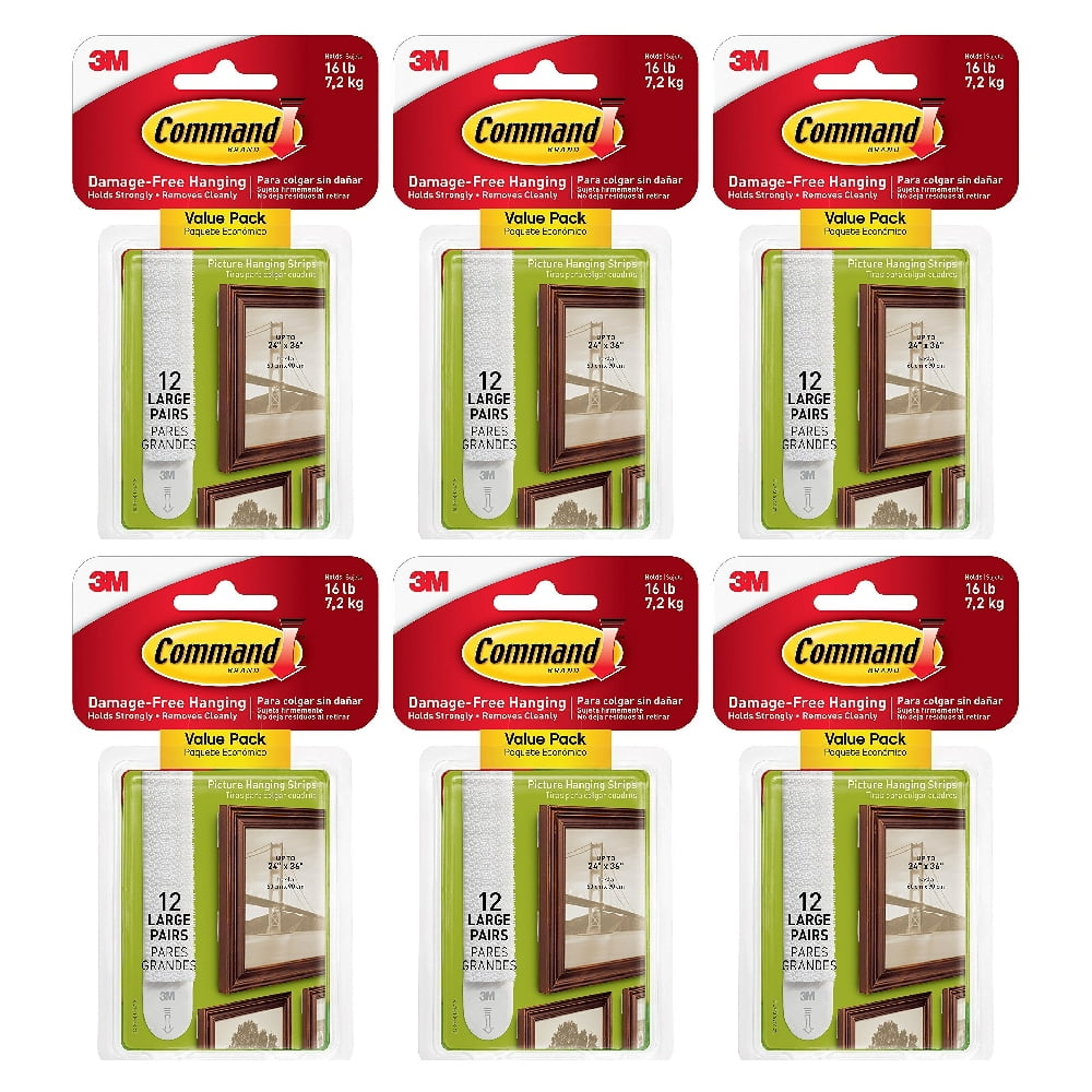 Command Large Picture Hanging Strips 12 Pairs White, 6 Pack