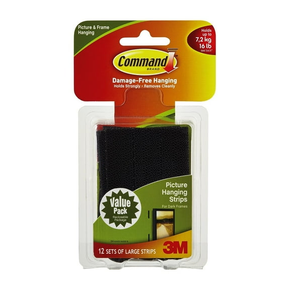 Command Large Picture-Hanging Strips, Black, 36-Strip