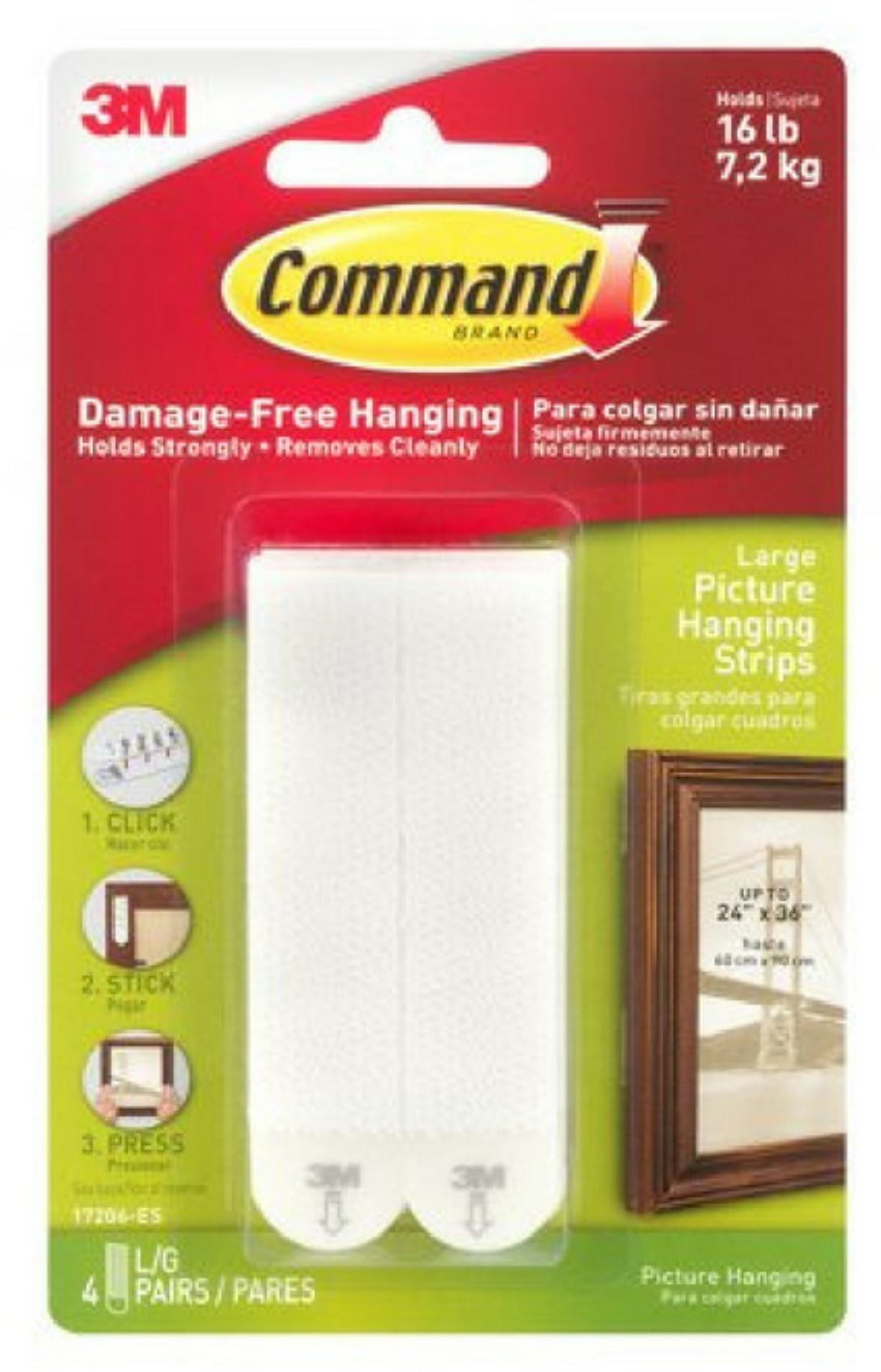 Command Large Picture Hanging Strips, White 4 ea (Pack of 3)