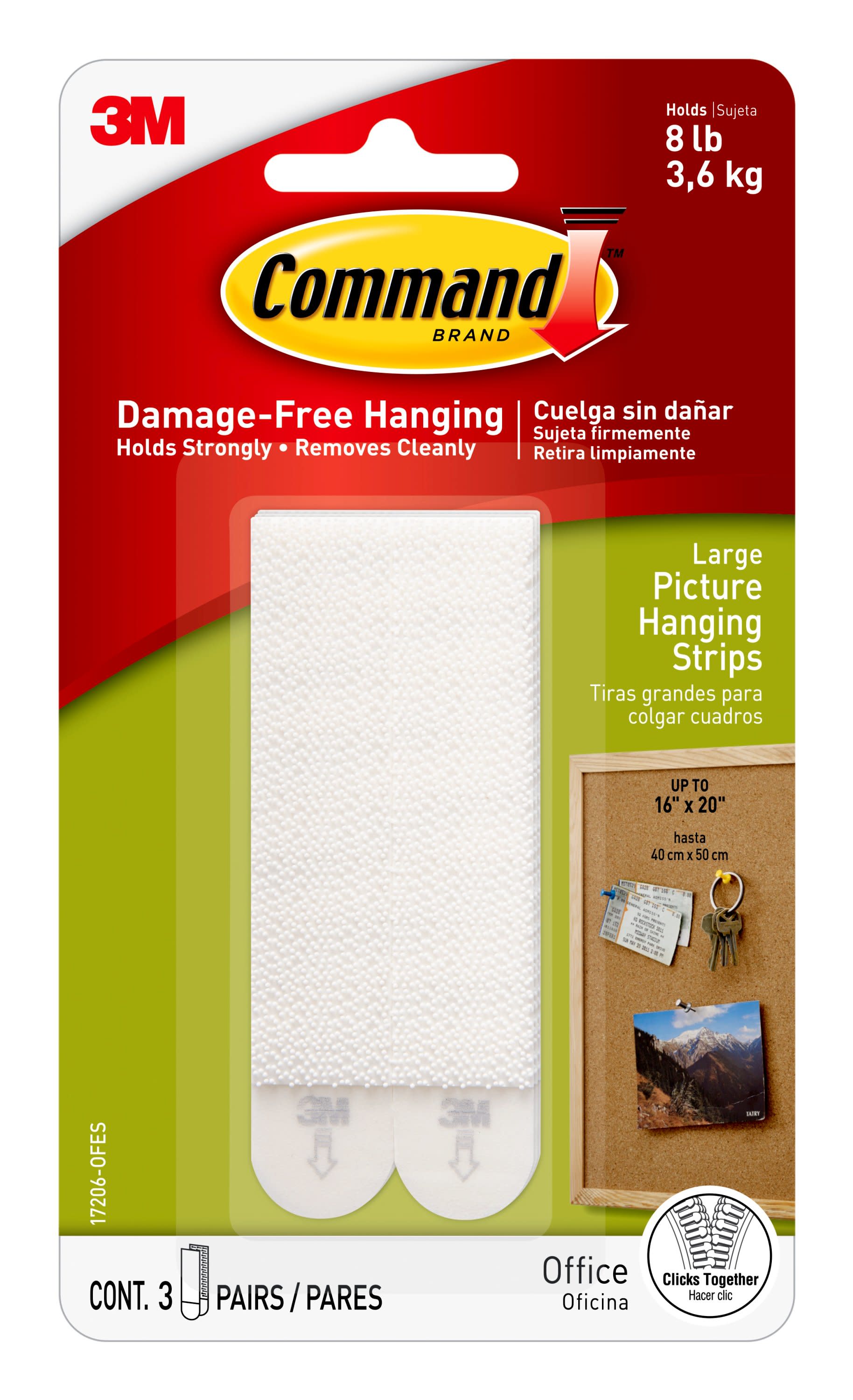 Command Large Picture Hanging Strips, White, Damage Free Hanging, 3 Pairs - image 1 of 15