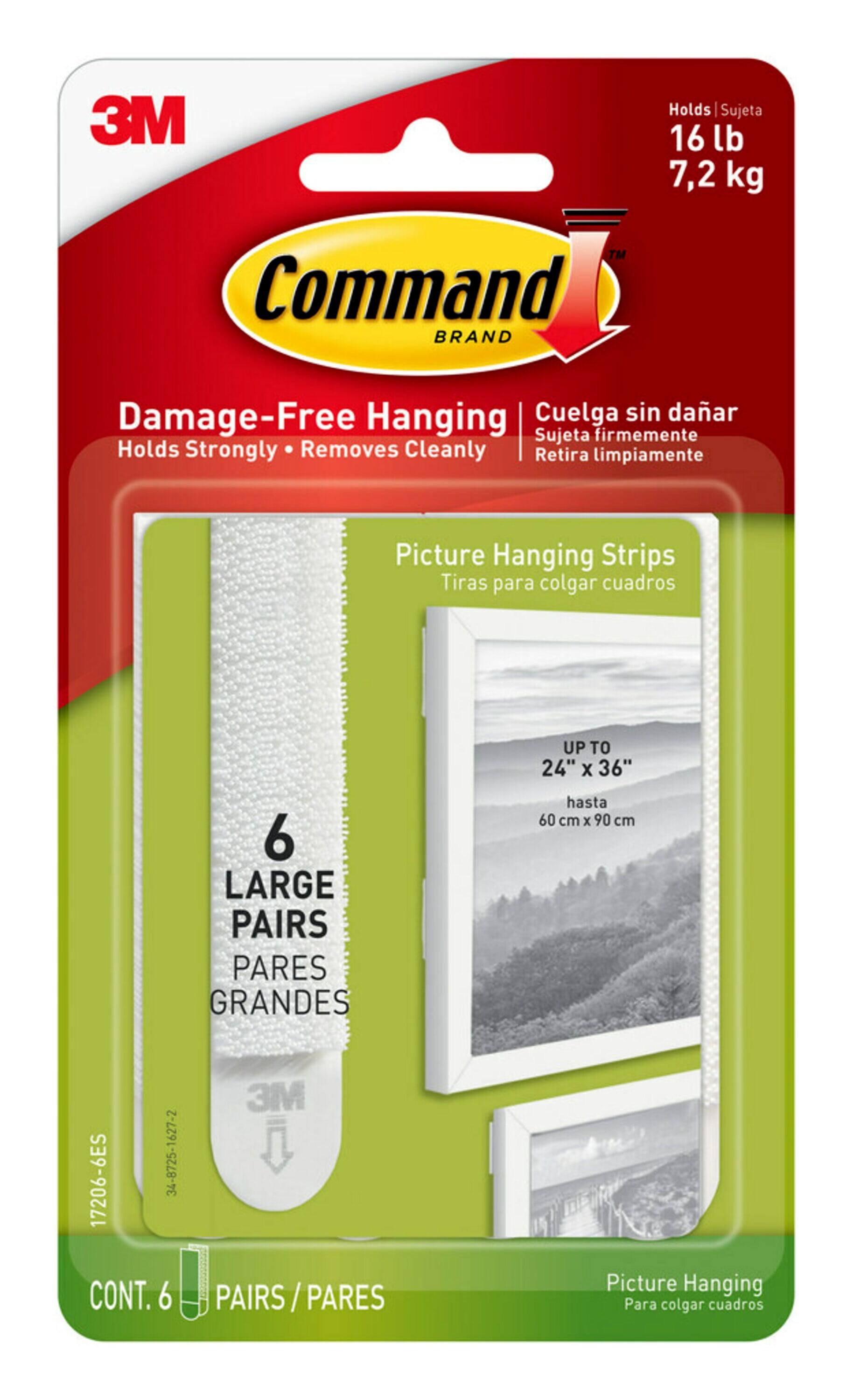  Command 3M 17206-6ES Large Picture Hanging Strips, 6 Pairs,  White : Industrial & Scientific