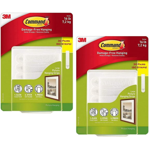 Command Large Picture and Frame Hanging Strips - Easy Installation - 60 Large Strips, White