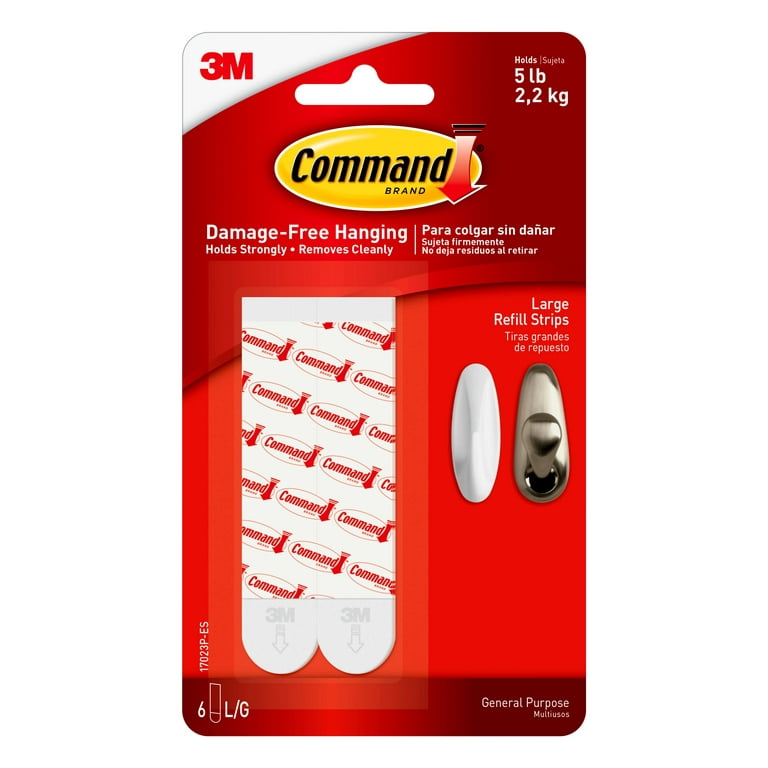 Command Large Refill Adhesive Strips for Wall Hooks, White, Damage Free  Hanging, Six Strips