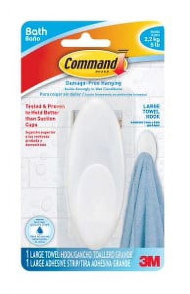 Command Large Towel Hook with Water-Resistant Strips BATH17-ES Clear Frosted