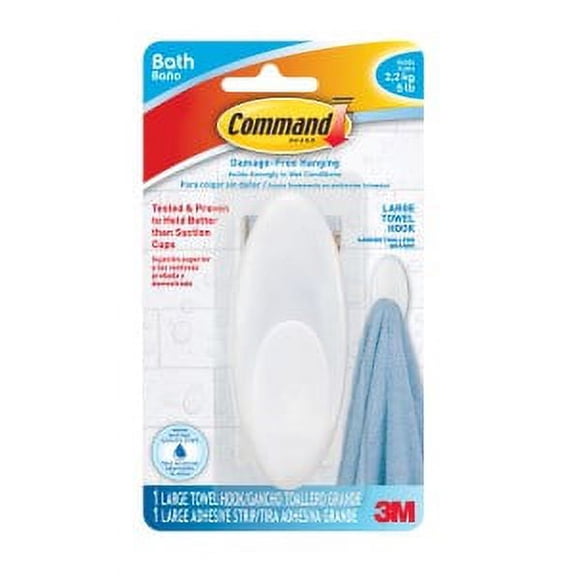 Command Large Towel Hook with Water-Resistant Strips BATH17-ES Clear Frosted