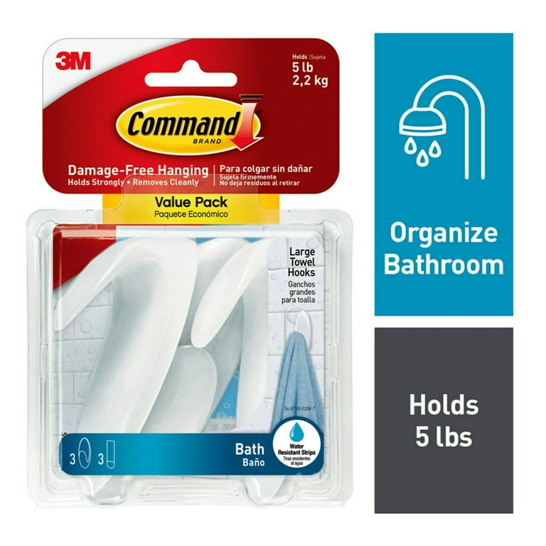 Command Large Towel Hooks Value Pack, Frosted, 3 Hooks Command Large Towel Hooks Value Pack, Frosted, 3 Hooks