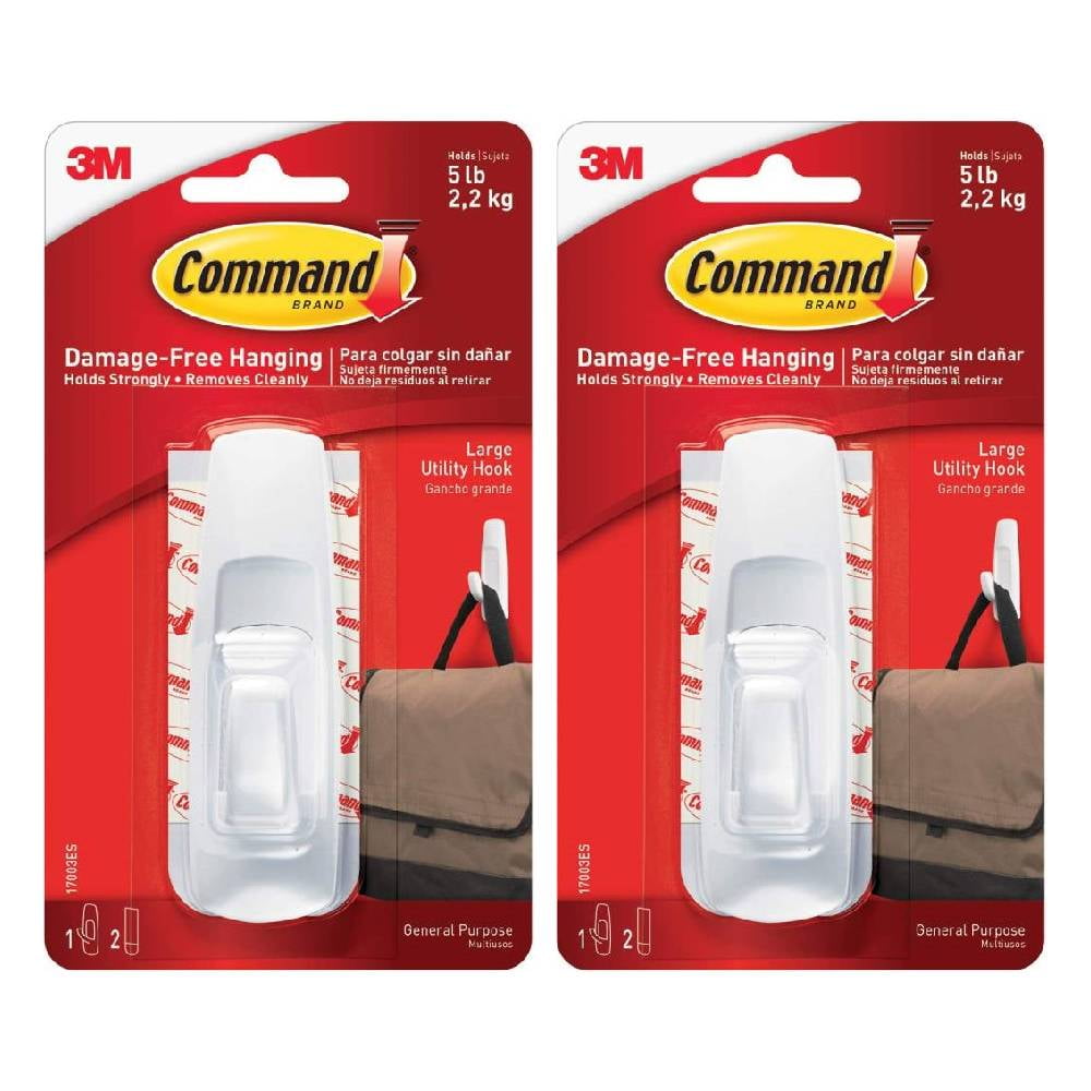 Command Large Utility Hook Adhesive No Damage 1 Hook 2 Strips White, 2-Pack