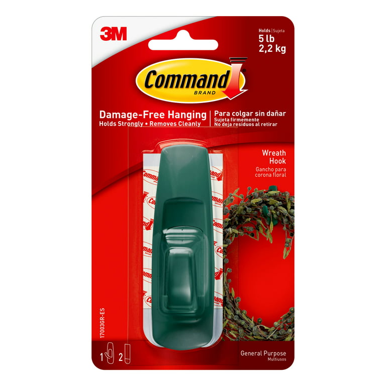 Command Large Utility Hook, Green, Damage Free Decorating, 1 Hook and 2  Command Strips 