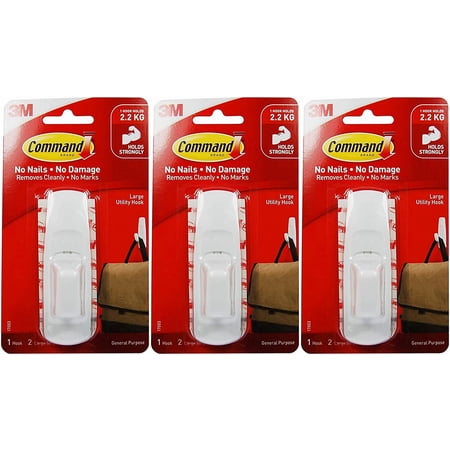 Command Large Utility Hook 17003ES - Adhesive Easy Installation - 3 Pack, White