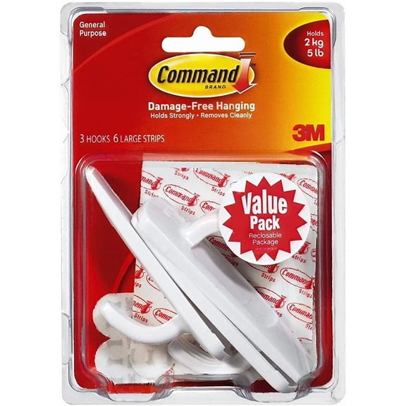 Command Large Utility Hook, White, 9-Hooks