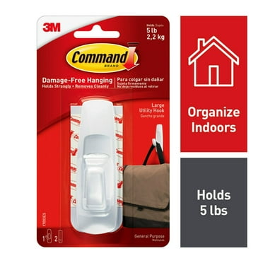 Command Large Utility Hook, White, Damage Free Decorating, 1 Hook and 2 Command Strips
