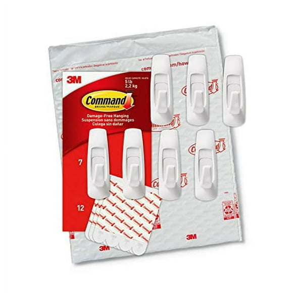 Command Large Utility Hooks, 7-Hooks, 12-Strips, Organize Damage-Free White