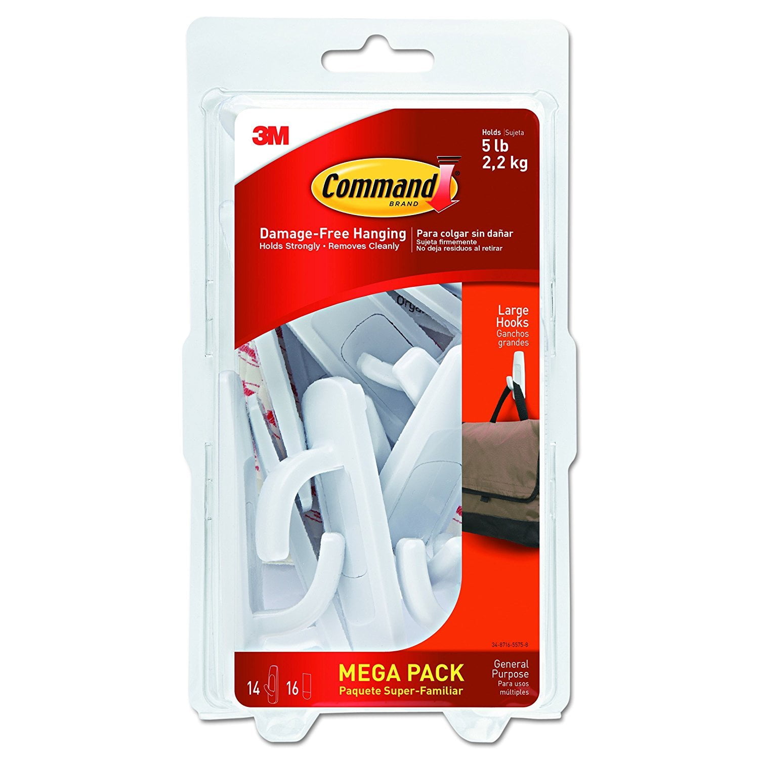 White Self-Adhesive Plastic Utility Hooks, 14-Pack
