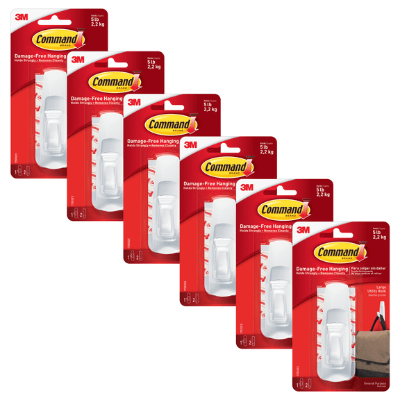 Command Large Utility Hooks [Removable]: (White) [6-pack]