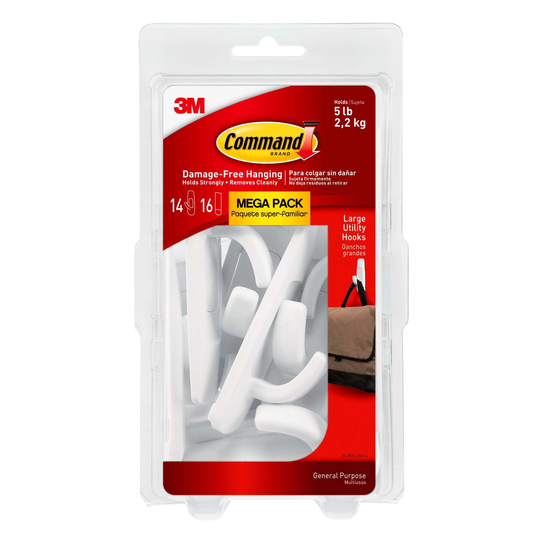 Command Large Utility Hooks, White, Damage Free Decorating, 14 Hooks and 16 Command Strips