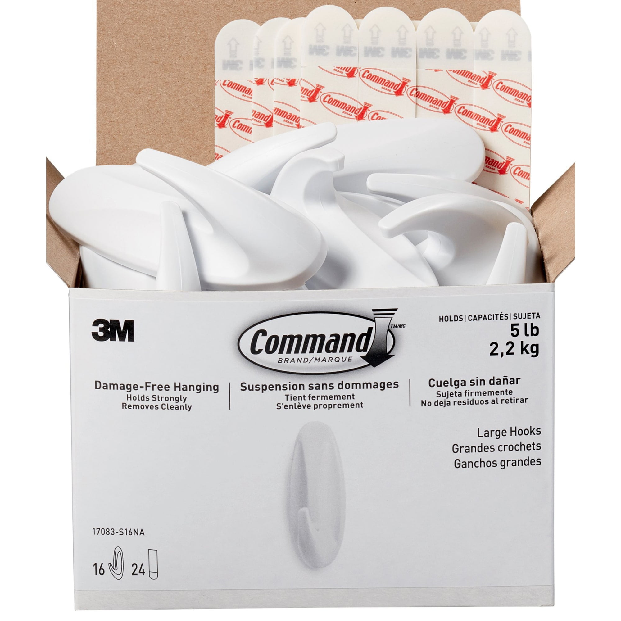 Command® Large Wall Hooks, 16 Hooks, 24 White Adhesive Strips, Damage Free Hanging Picture Hangers, No Tools Wall Hanging Strips For Living Spaces
