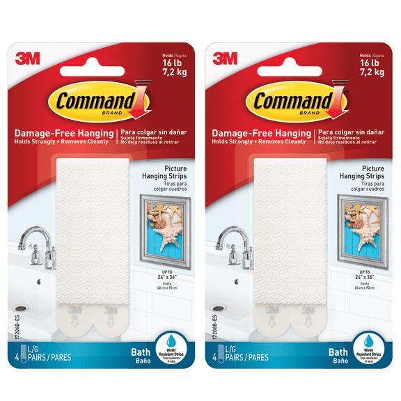 Command Large Water Resistant Picture Hanging Strips [Removable]: 4 pairs (White) [2-pack]
