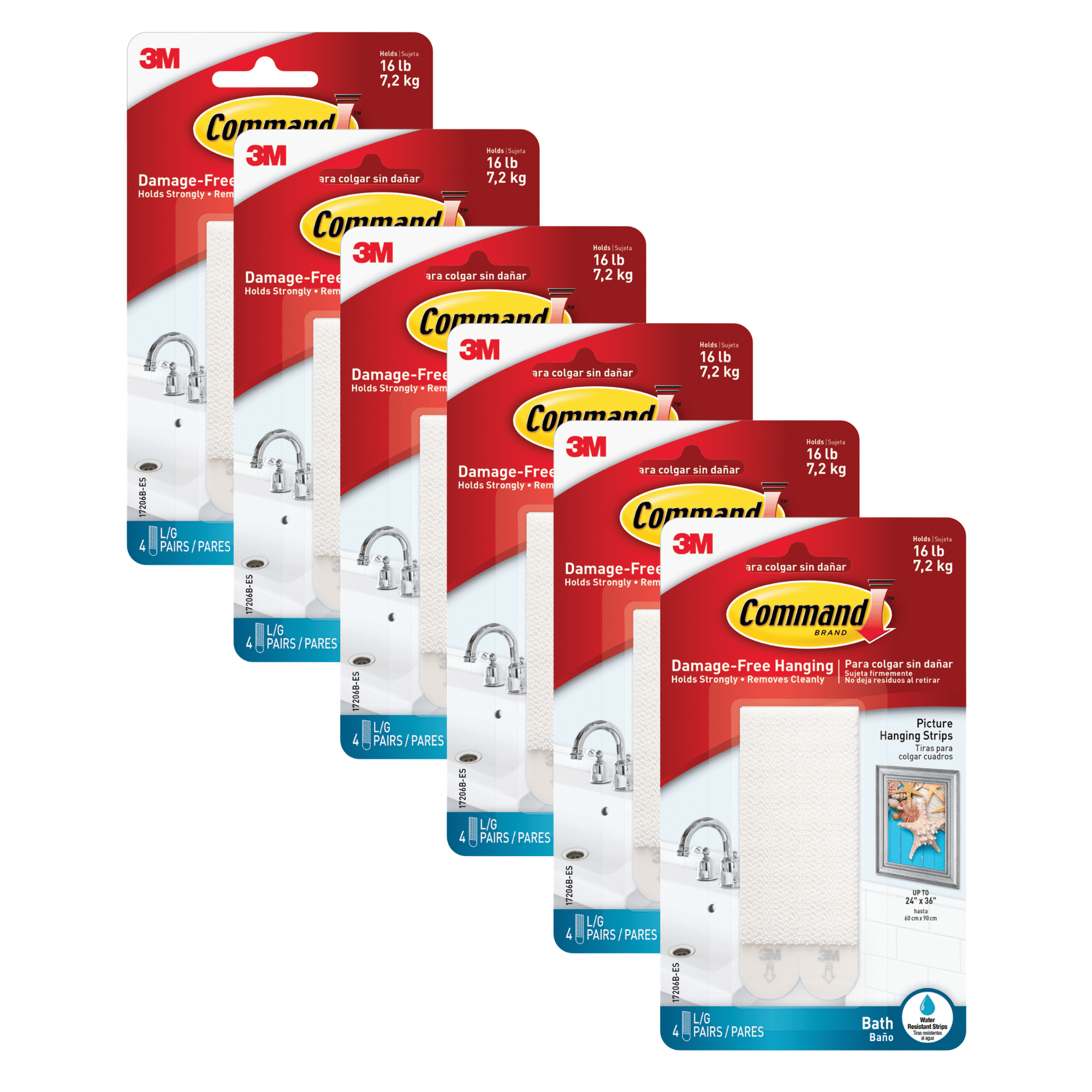 Command Large Water Resistant Picture Hanging Strips [Removable]: 4 pairs (White) [6-pack]
