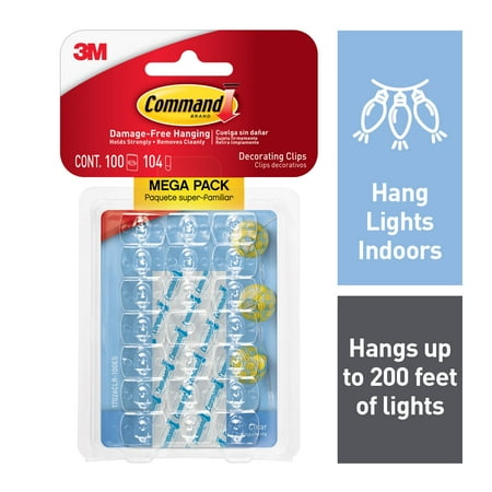 Command Light Clips Megapack, Clear, Hang Lights, 100 Clips, 104 Strips, Holiday Decorations