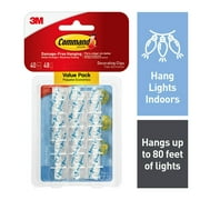 Command Light Clips Value Pack, Clear, Hang Lights, 40 Clips and 48 Strips, Holiday Decorating