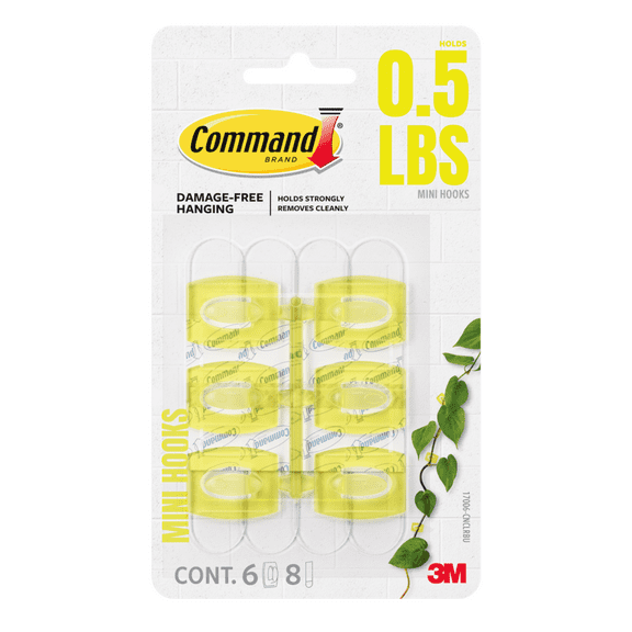 Command Limited Edition Mini Hooks [Removable]: 6-pack (Citron) 6-pack