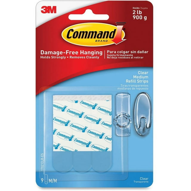 Command, MMM17021CLR, Clear Medium Refill Strips, 9 Roll, Clear