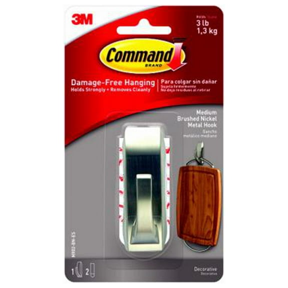 Command MR02-BN-ES Metal Modern Hook, Brushed Nickel, Medium - Quantity 4