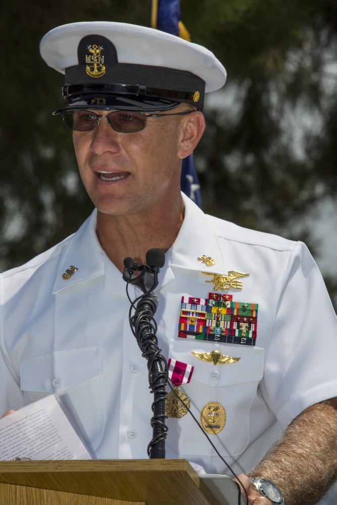 Command Master Chief Bryan Yarbro speaking at his retirement ceremony Canvas Art - Michael WoodStocktrek Images (23 x 35)