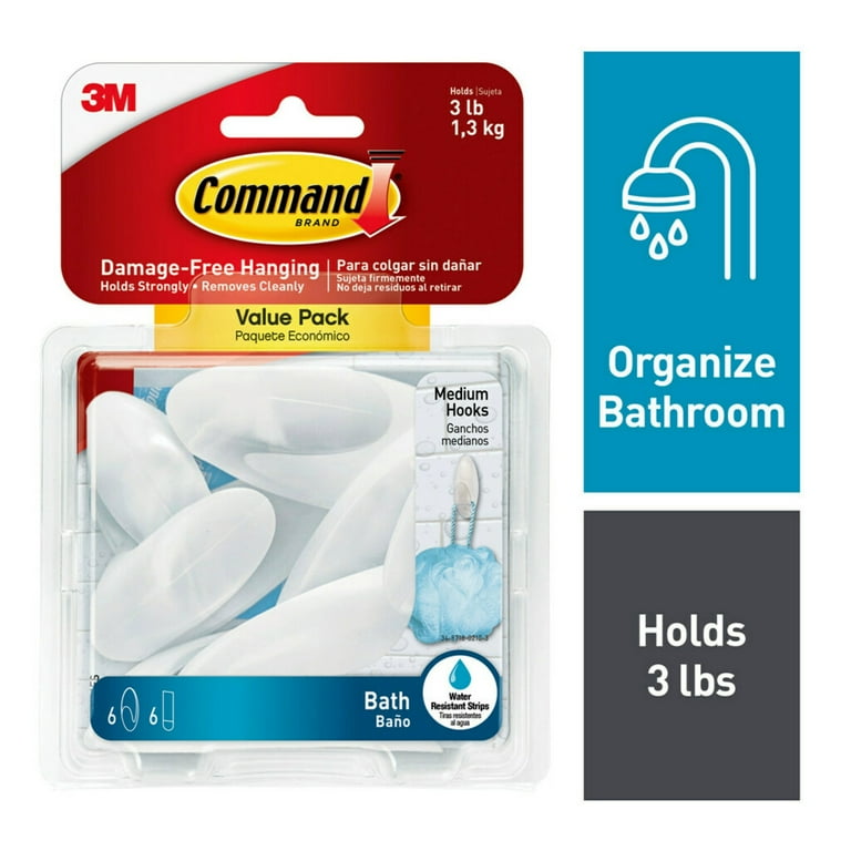 Command Medium Bath Hooks Value Pack, Frosted, 6 Hooks Command Medium Bath Hooks Value Pack, Frosted, 6 Hooks