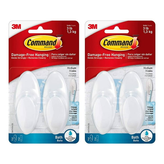Command Medium Bath Hook Frosted - Water Resistant, Damage Free, 3 lb Hold - 2 Pack
