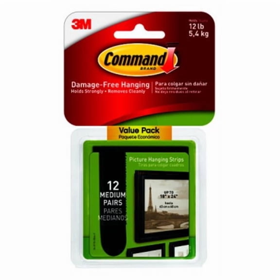 Command Medium Black Picture Hanging Strips, Pack of 12