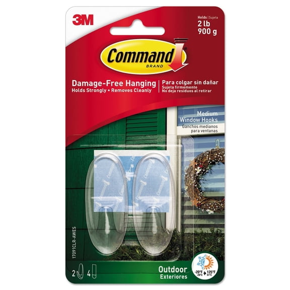 Command Medium Clear Outdoor Window Hook 17091CLR-AW - Adhesive Plastic - 2 Count