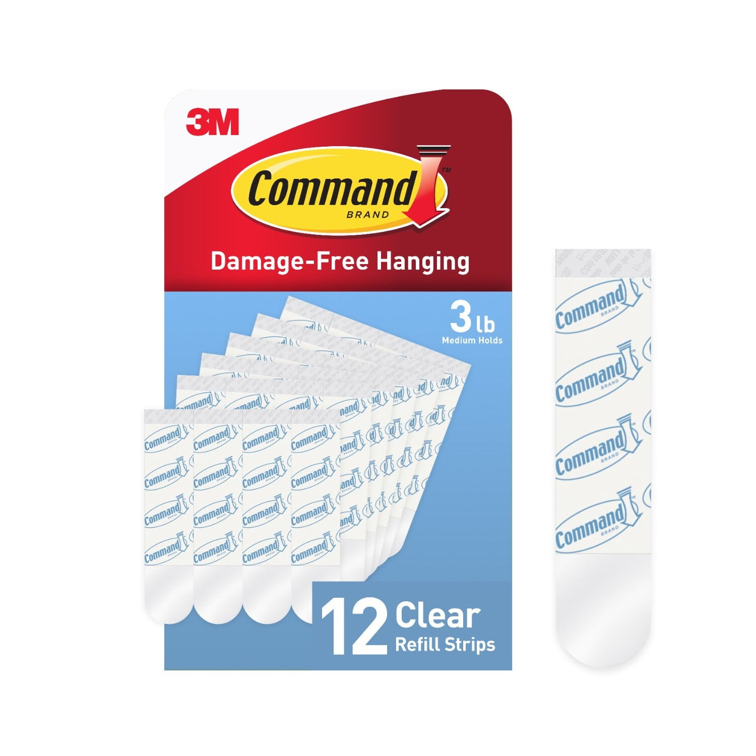 Command Medium Clear Replacement Strips for Wall Hooks, 12 Strips, Damage-Free Hanging