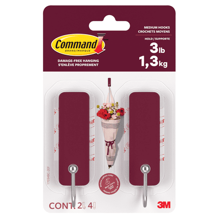 Command Medium Decorative Hooks [Removable]: 2-pack (Black Cherry)