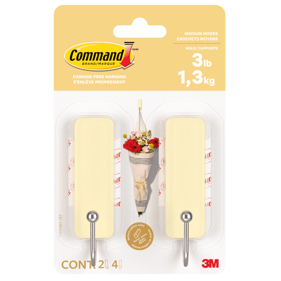 Command Medium Decorative Hooks [Removable]: 2-pack (Butter Yellow)