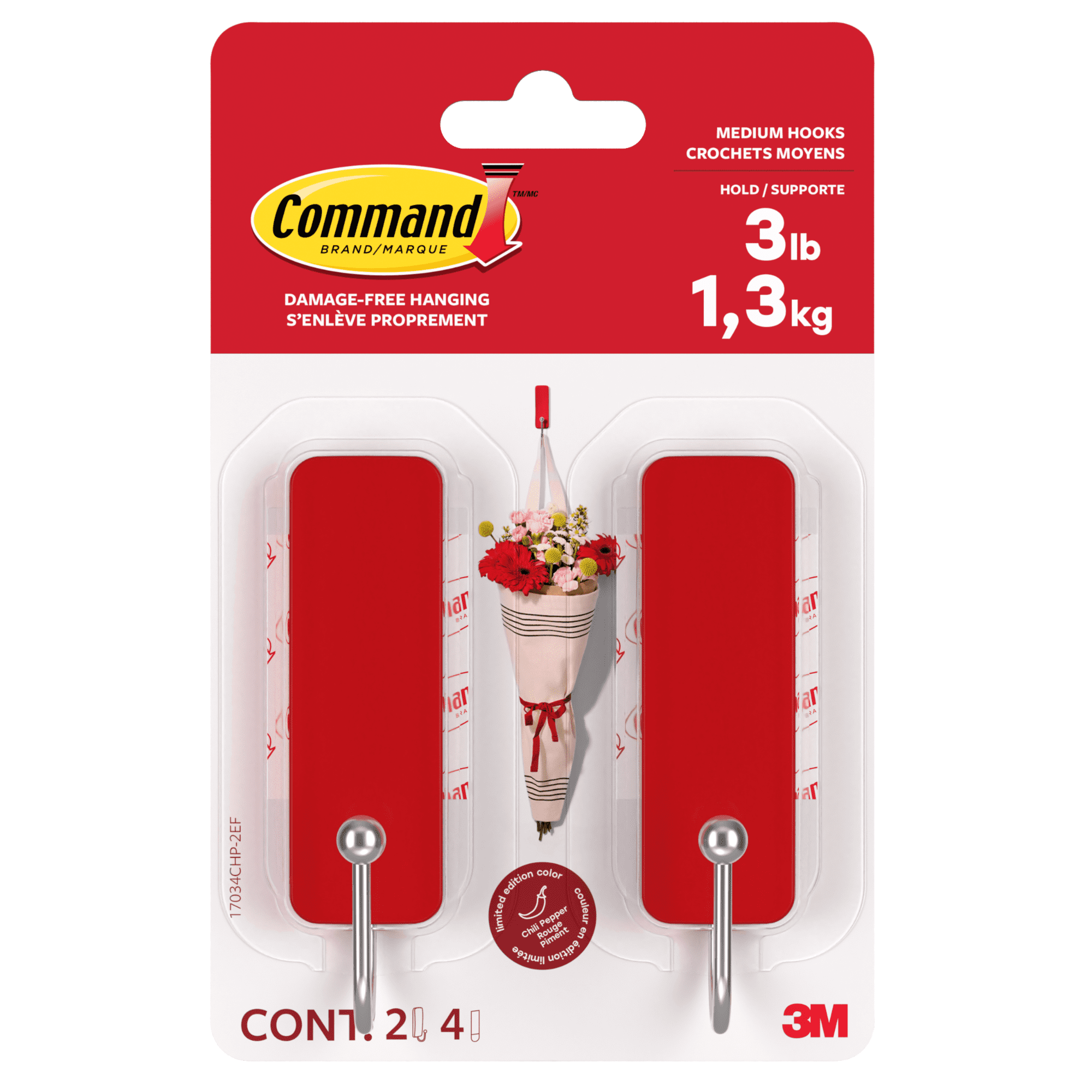 Command Medium Decorative Hooks [Removable]: 2-pack (Chili Pepper)