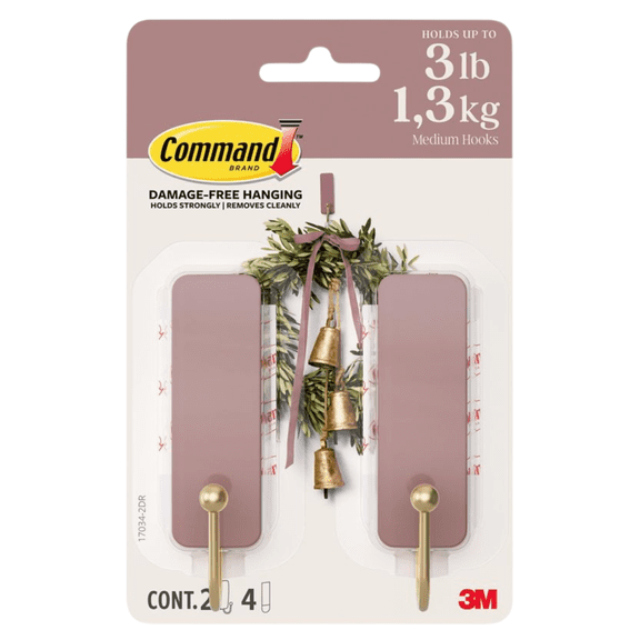 Command Medium Decorative Hooks [Removable]: 2-pack (Dusty Rose)