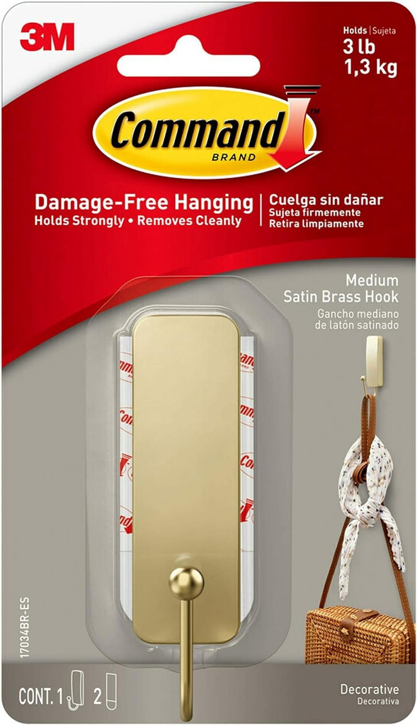Medium Satin Brass Adhesive Wall Hook