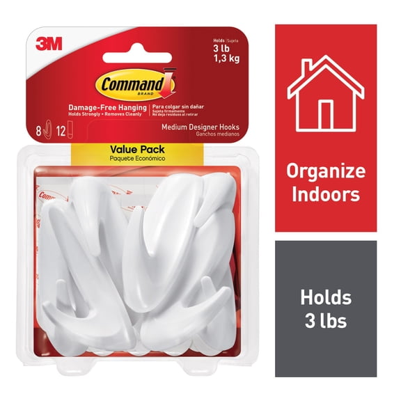 Command Medium Designer Hook, Latte, 4 hooks, 6 strips